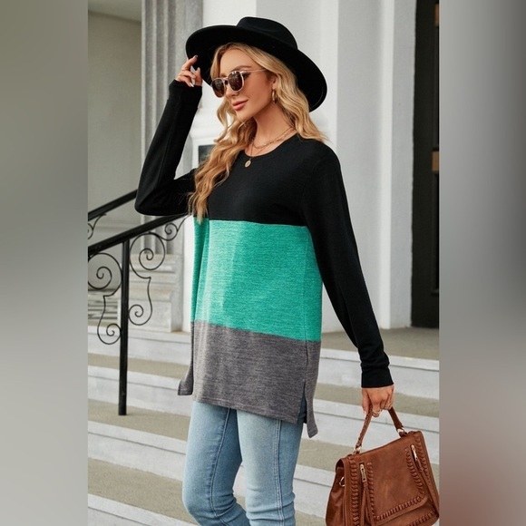 Casual Comfort Long Sleeve Color Block T-shirt - Picture 3 of 4